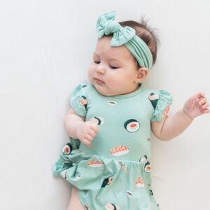 Kyte BABY Green Sushi Print Headband and Dress Set